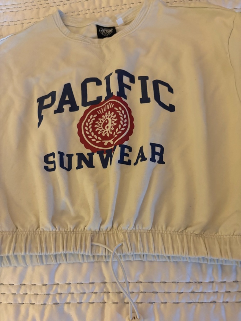 PacSun Cream Crewneck cotton crop shirt with Black Logo Tag